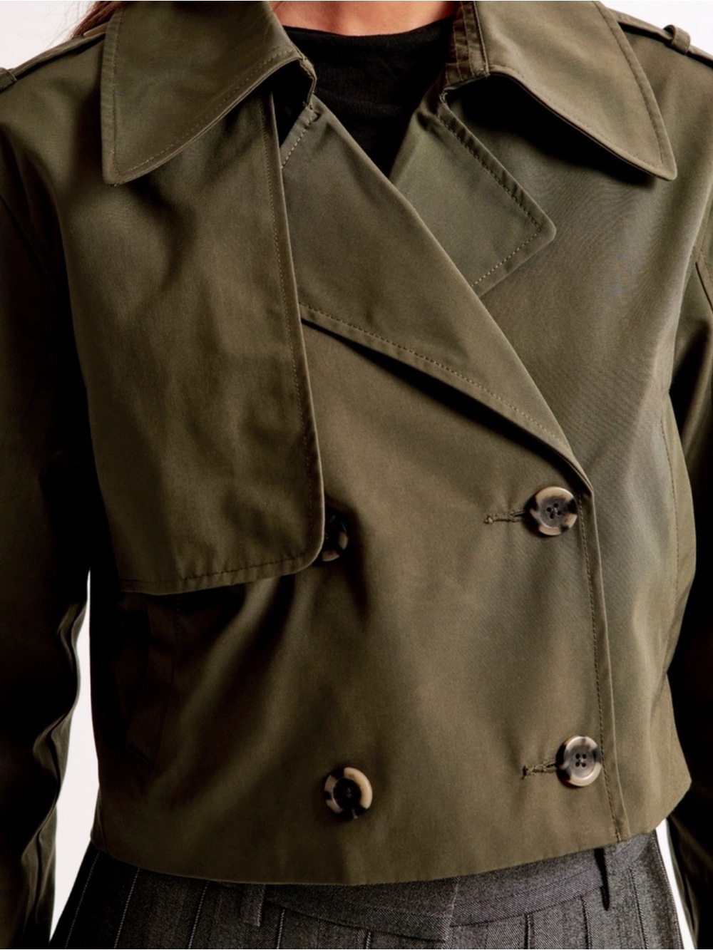 NWT Abercrombie Cropped Trench Coat - Picture 3 of 7